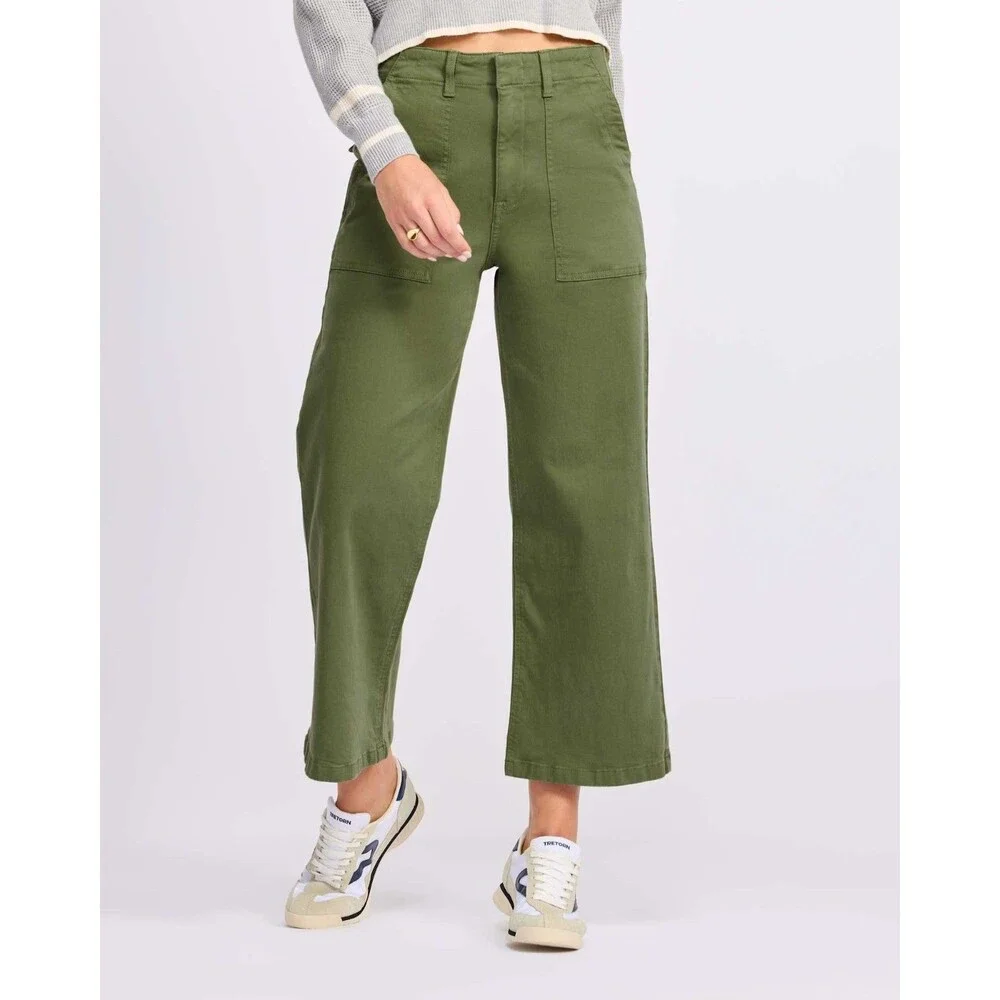 Pistola Sophia Stretch Cotton Wide Leg Ankle Pants in Basil Green sz 31